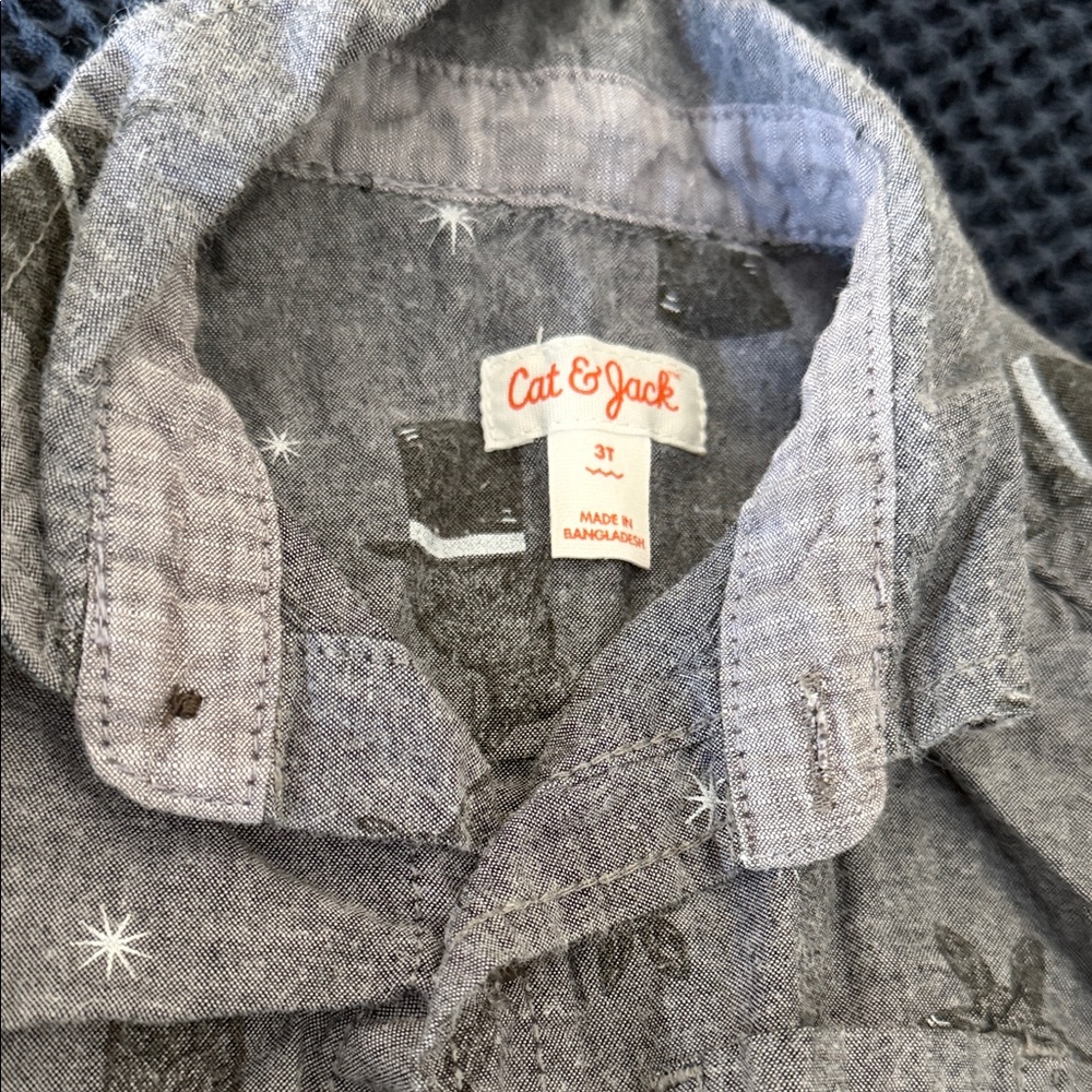 Boys cat & Jack grey button down with magic hat & bunnies